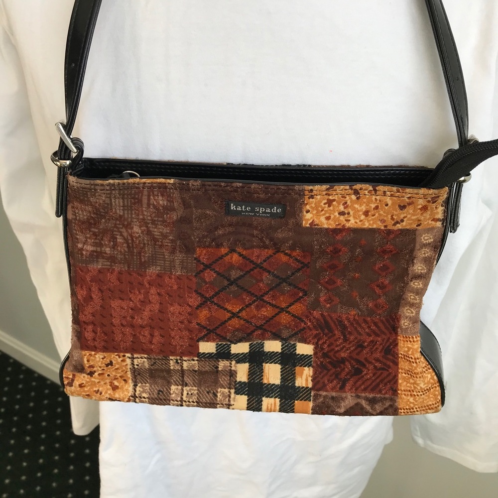 Kate Spade velvety fabric /leather patchwork purse